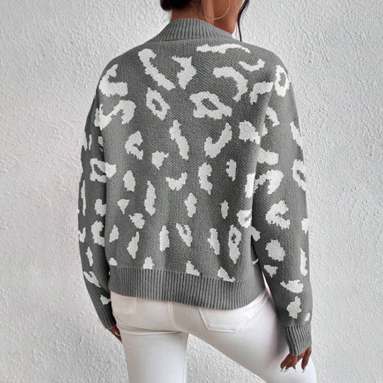 Damen modischer Pullover mit auffälligem Tiermuster und bequemer Passform EB