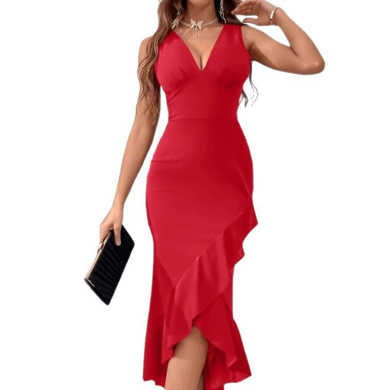 Damen Wickelkleid mit V-Ausschnitt und asymmetrischem Saum EB