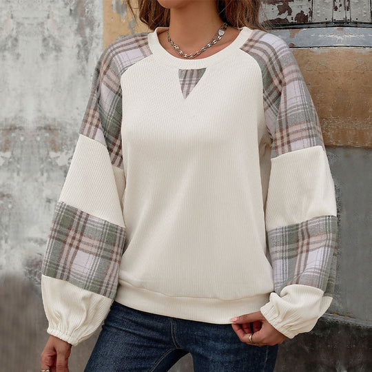 Damen lässiger Pullover mit Karoden und modischem Schnitt EB