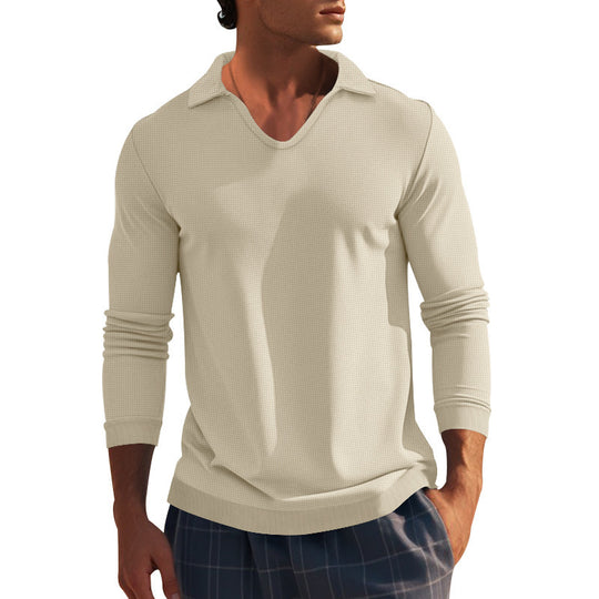 Herren Langarm-Shirt mit modernem V-Ausschnitt und strukturiertem Design EB