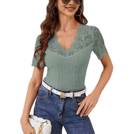 Damen Spitzen Bluse mit romantischen Details EB