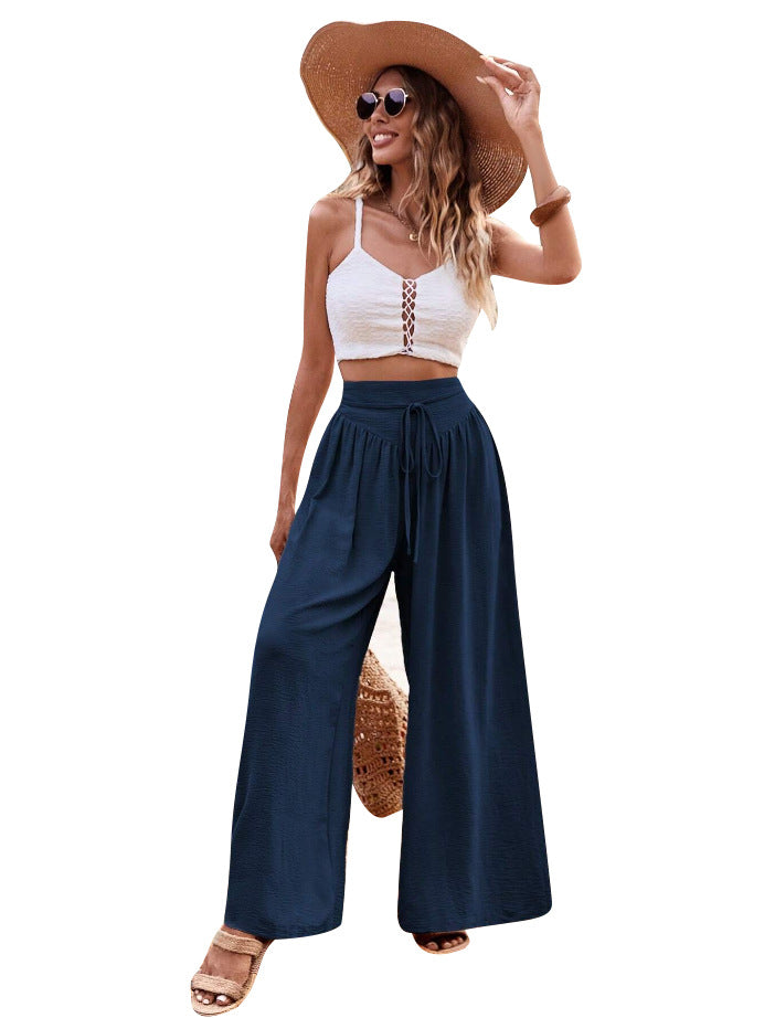 Damen Weite High-Waist-Hose mit elastischem Bund und praktischen Taschen EB