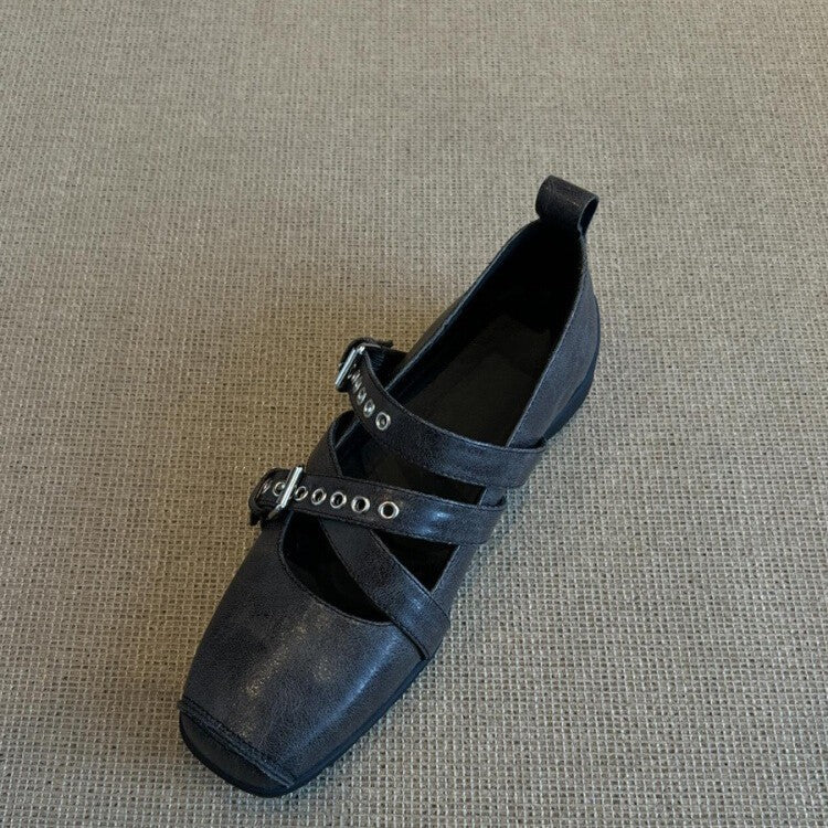 Damen Ballerinas mit dekorativen Riemen und modischen Schnallen EB