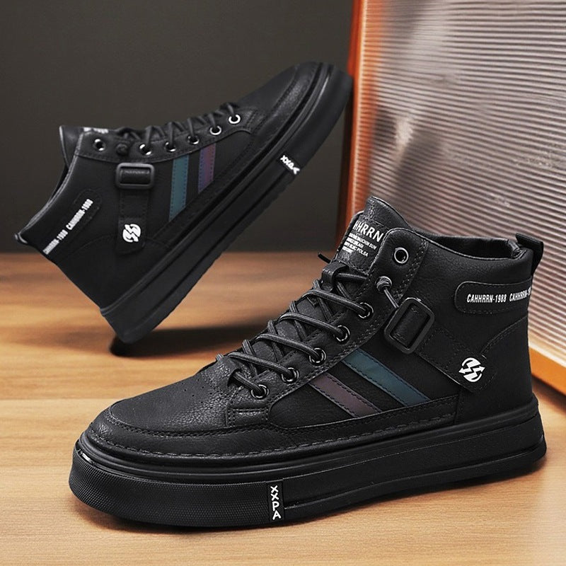 Unisex Mid-Top Street-Sneaker mit verstärkter Cupsohle, dekorativem Gurt und gepolstertem Knöchelkragen EB