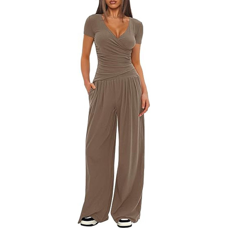 Damen Eleganter Wickel-Jumpsuit mit weitem Bein und modischen Details EB