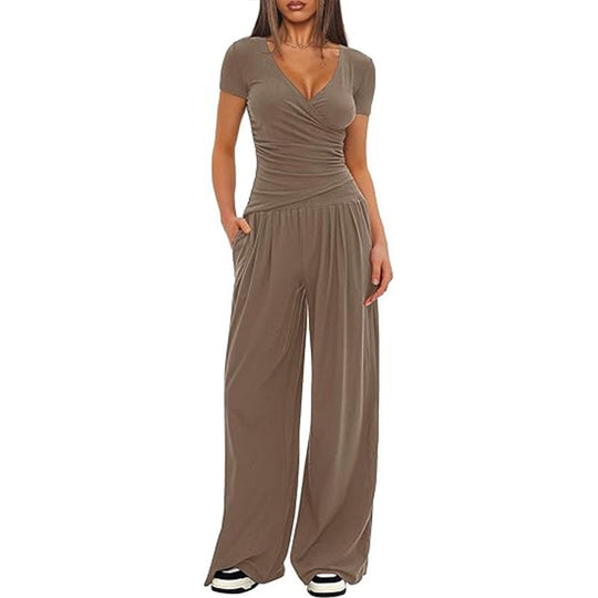Damen Eleganter Wickel-Jumpsuit mit weitem Bein und modischen Details EB