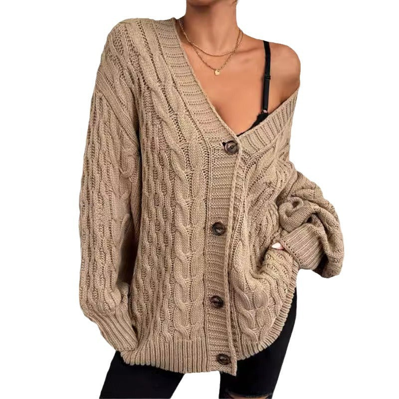 Damen Strickjacke mit hochwertiger Zopfmuster-Optik und praktischen Knopfdetails EB