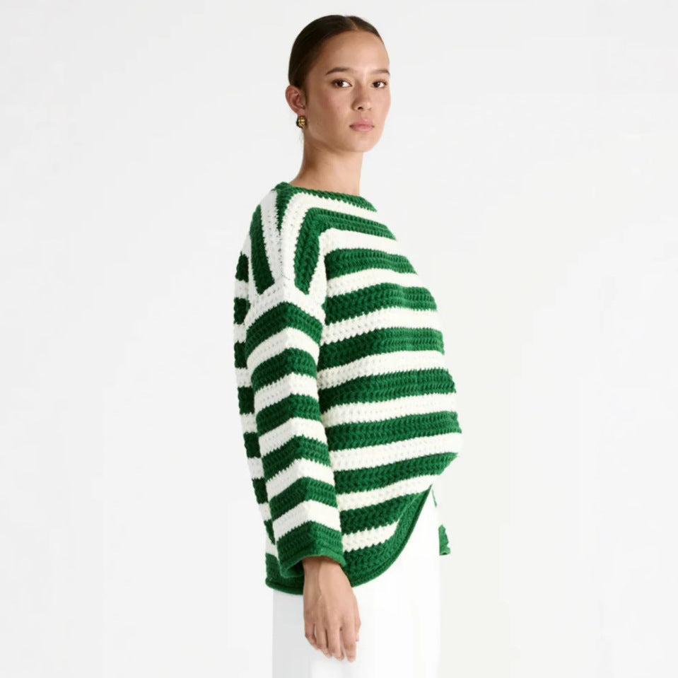 Damen lässiger Oversize-Pullover mit Streifenmuster EB