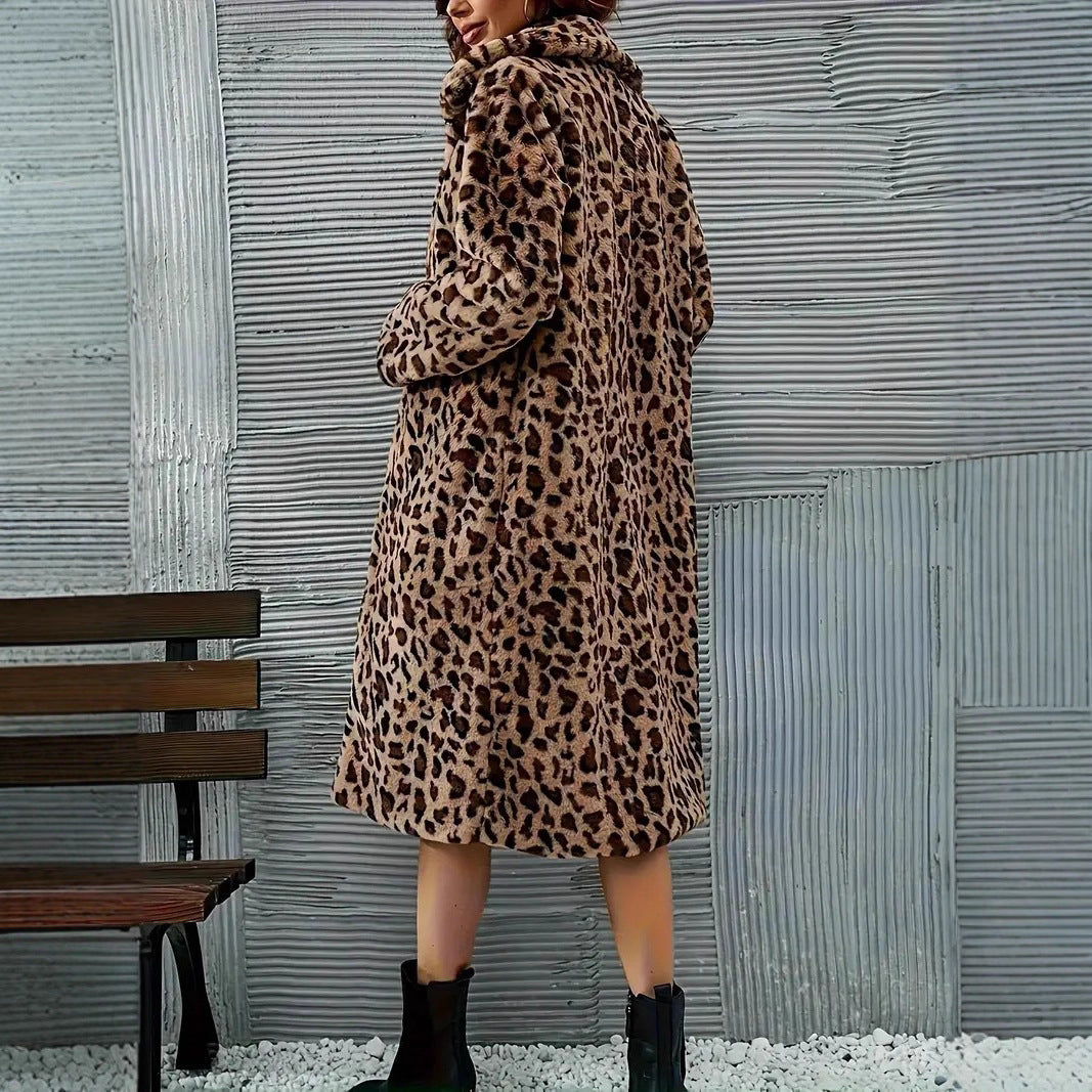 Damen Leoparden-Muster Kunstfellmantel EB