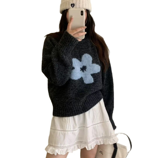 Damen Pullover mit floralem Design und hochflorigem Material EB