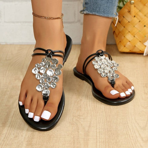 Damen Glitzernde Zehentrenner-Sandalen mit dekorativem Strass-Ausschnitt EB