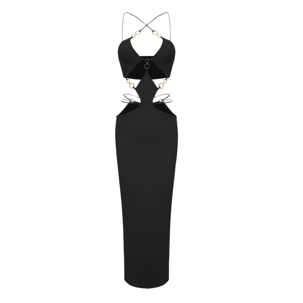 Damen Sexy Cut-Out-Kleid mit raffinierten Verzierungen und hohem Schlitz EB