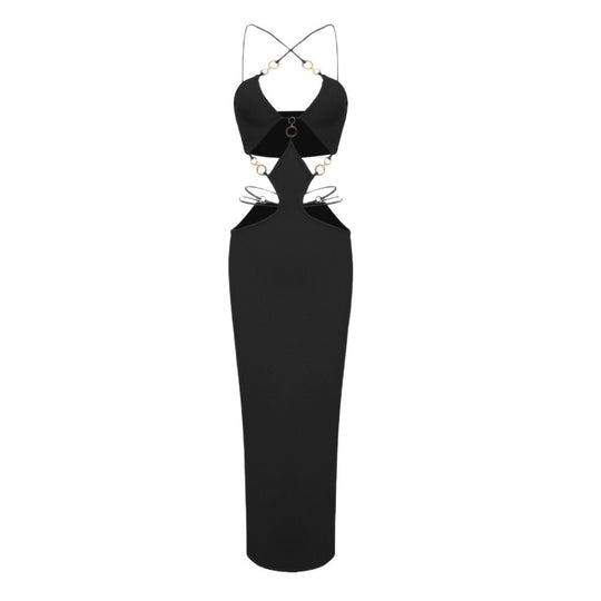 Damen Sexy Cut-Out-Kleid mit raffinierten Verzierungen und hohem Schlitz EB