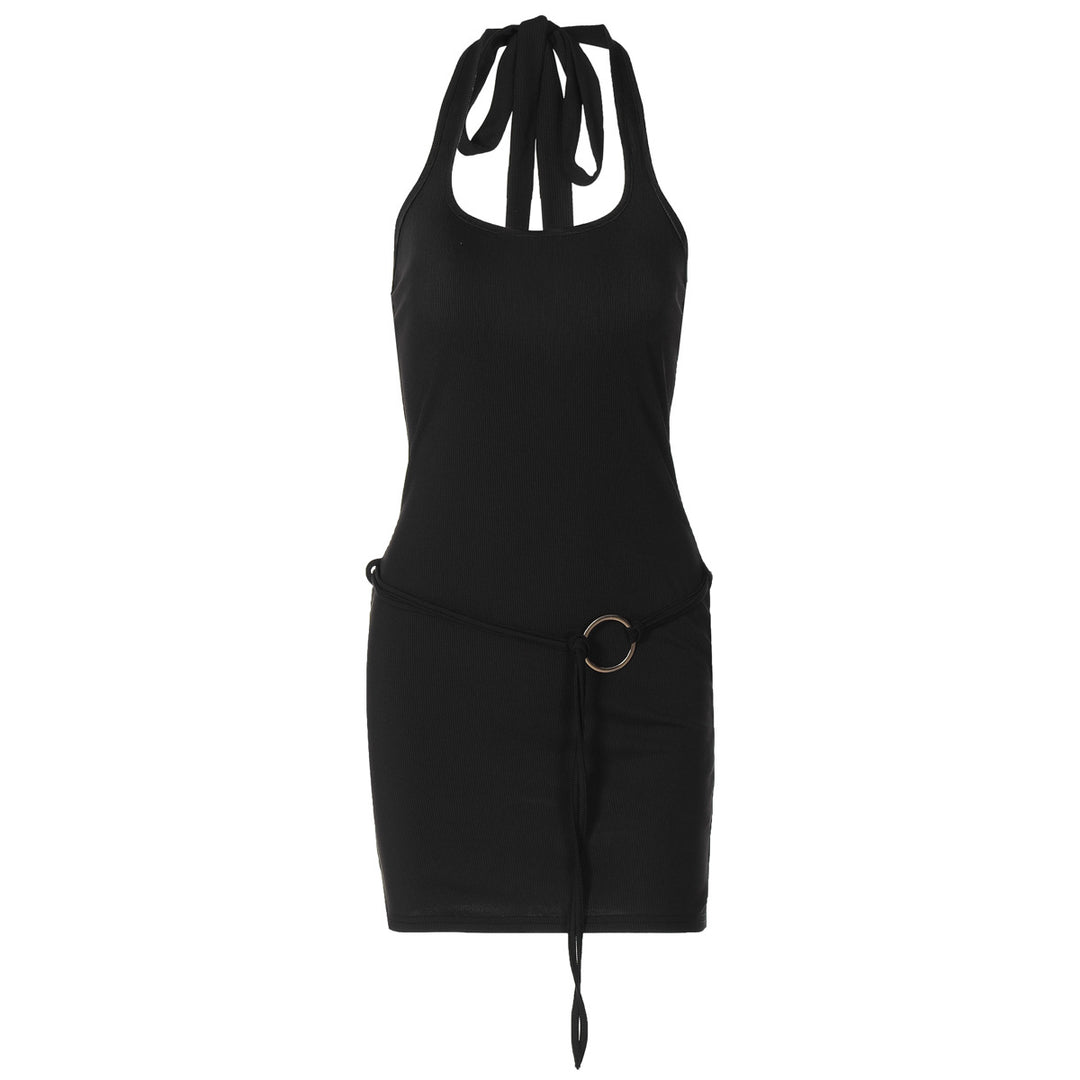 Damen Mini-Kleid mit verstellbarem Bund und lässigem Rückenausschnitt EB