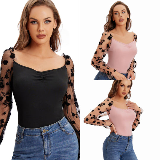 Damen Body mit floralen Puffärmeln und elegantem Design EB