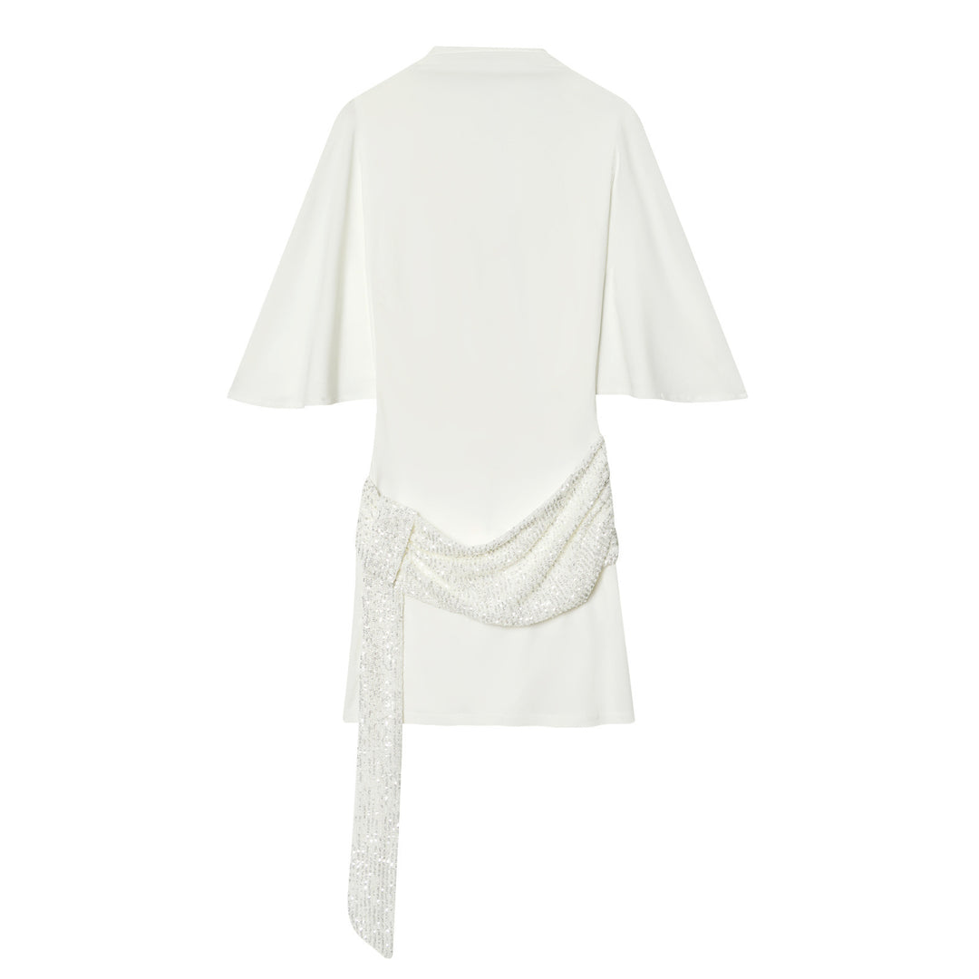 Damen elegantes Oberteil mit geschwungenem Saum und funkelnden Applikationen EB