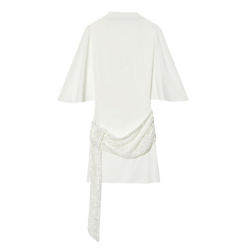 Damen elegantes Oberteil mit geschwungenem Saum und funkelnden Applikationen EB