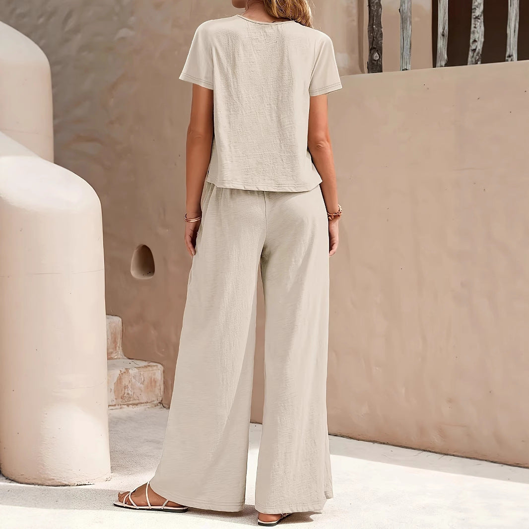 Damen Zweiteiliges Set mit lässiger Bluse und weit geschnittenen Hosen EB