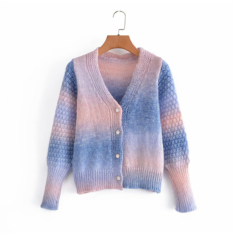 Damen Farbverlauf Strickjacke mit originellem Rippdesign EB