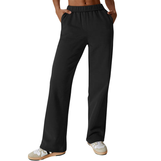 Damen nan hochgeschnittene ausgestellte Loungehose mit elastischem Komfortbund und verdeckten Eingrifftaschen EB