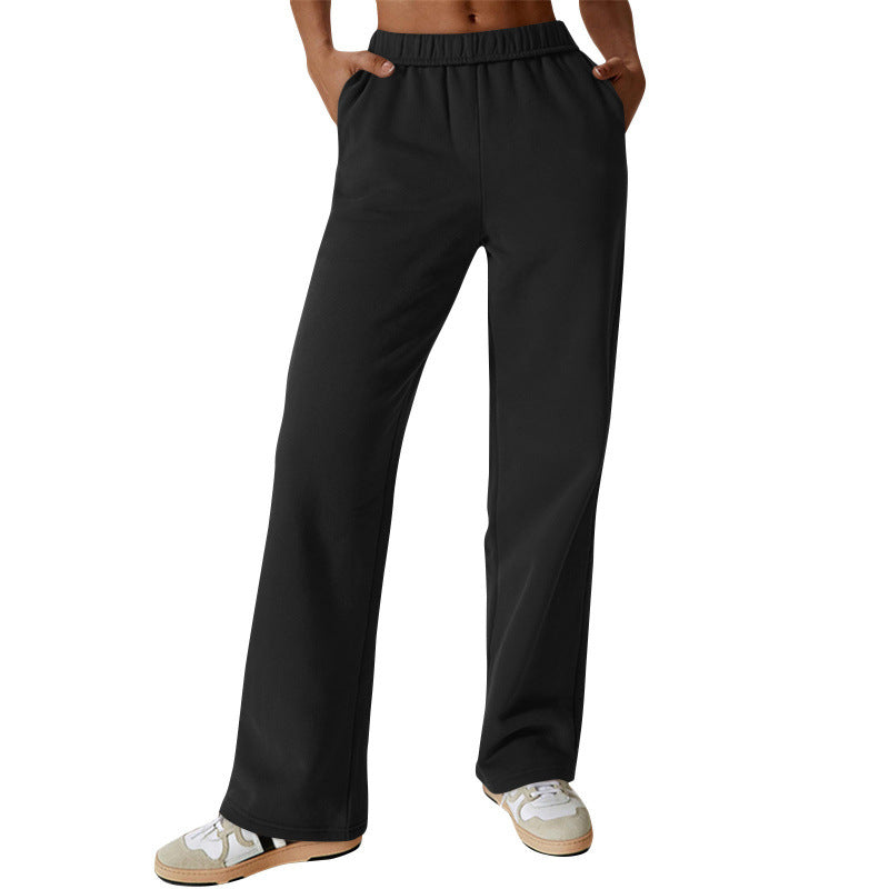 Damen nan weite hochgeschnittene Jogginghose aus weichem Sweat mit elastischem Bund und Eingrifftaschen EB