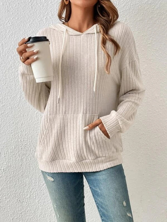Damen gemütlicher Hoodie mit Rippenstruktur und praktischer Kängurutasche EB