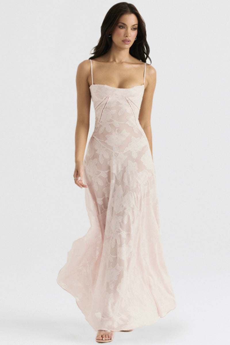 Damen nan figurbetontes Maxikleid mit Miederkonstruktion und Spaghettiträgern EB