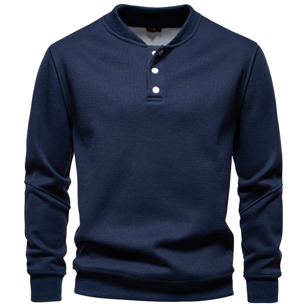 Herren Langarm-Pullover mit Knopfleiste und strukturiertem Gewebe EB