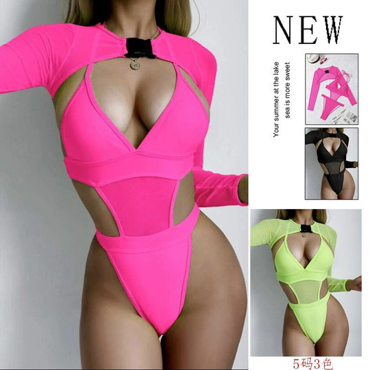 Damen Einteiler Badeanzug mit Cut-Out-Design und langem Arm EB