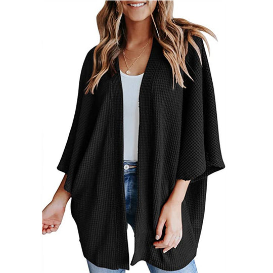 Damen lässiger Strickjacke im Waffelmuster EB
