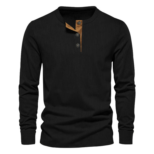 Herren Elegantes Langarmshirt mit strukturiertem Rippenmuster und modischen Knopfdetails EB