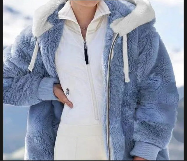 Damen Kuschelige Kunstpelzjacke mit Kapuze EB