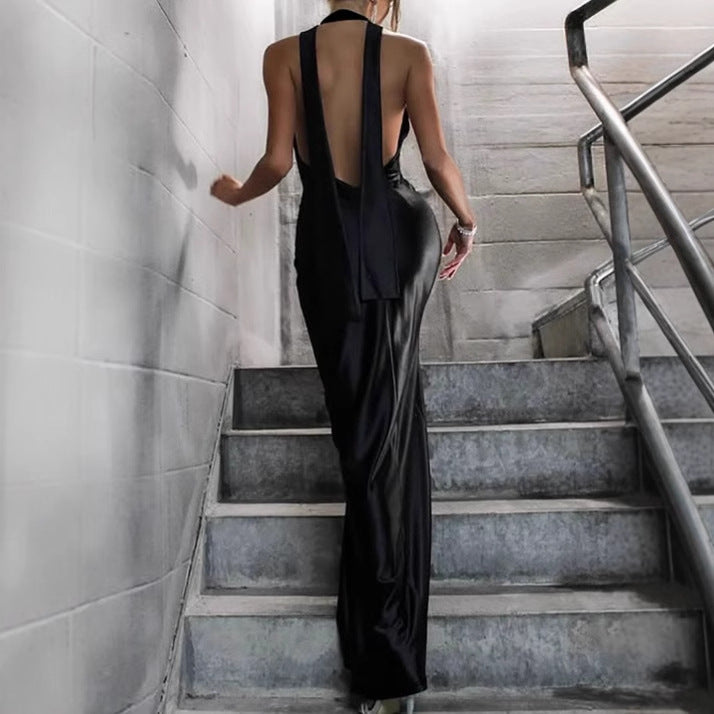 Damen Luxuriöses Abendkleid mit tiefem V-Ausschnitt und schwingendem Schlitz EB