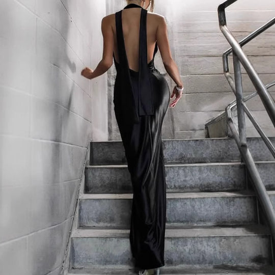 Damen Luxuriöses Abendkleid mit tiefem V-Ausschnitt und schwingendem Schlitz EB