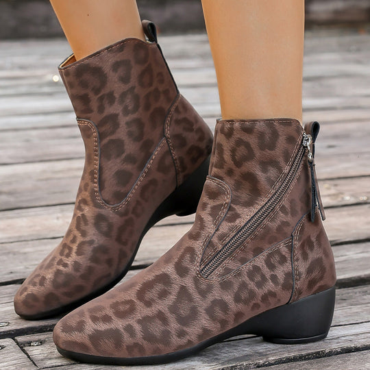 Damen elegante Stiefeletten im tierischen Design mit seitlichem Reißverschluss EB