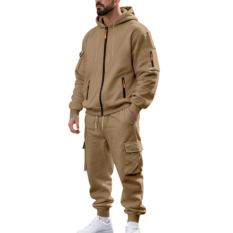 Herren nan urbanes Funktions-Cargo-Sweatset mit Kapuzenjacke, Reißverschlusstaschen und konisch zulaufender Cargo-Jogger EB