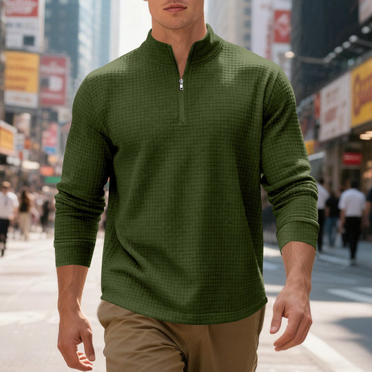 Herren sportlicher Pullover mit Halbreißverschluss und strukturierter Oberfläche EB