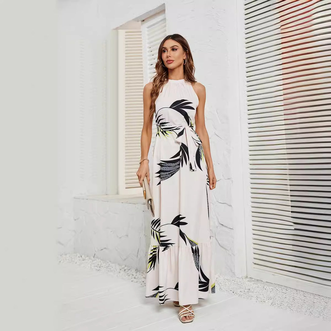 Damen Maxikleid mit floralem Print und elegantem Halsband EB