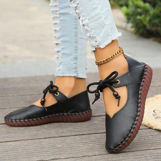 Damen Bequeme Mokassins mit Schnürung und weichem Leder EB