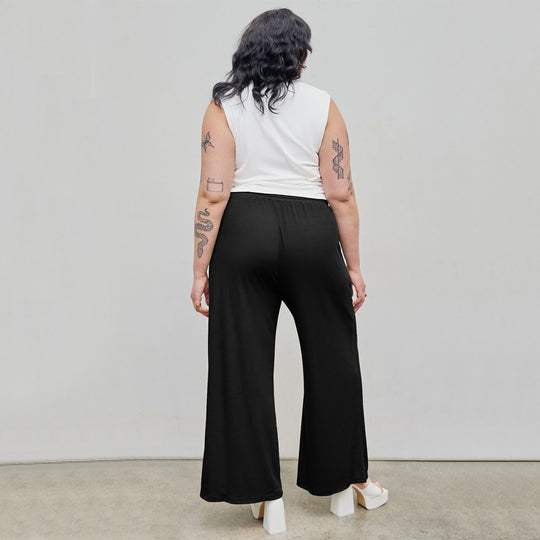 Damen weite Freizeithose mit elastischem Bund und praktischem Kordelzug EB