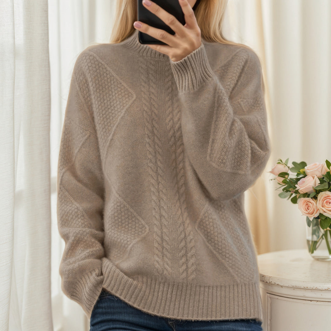 Damen nan strukturierter Oversize-Strickpullover mit Stehkragen und Rippbündchen EB