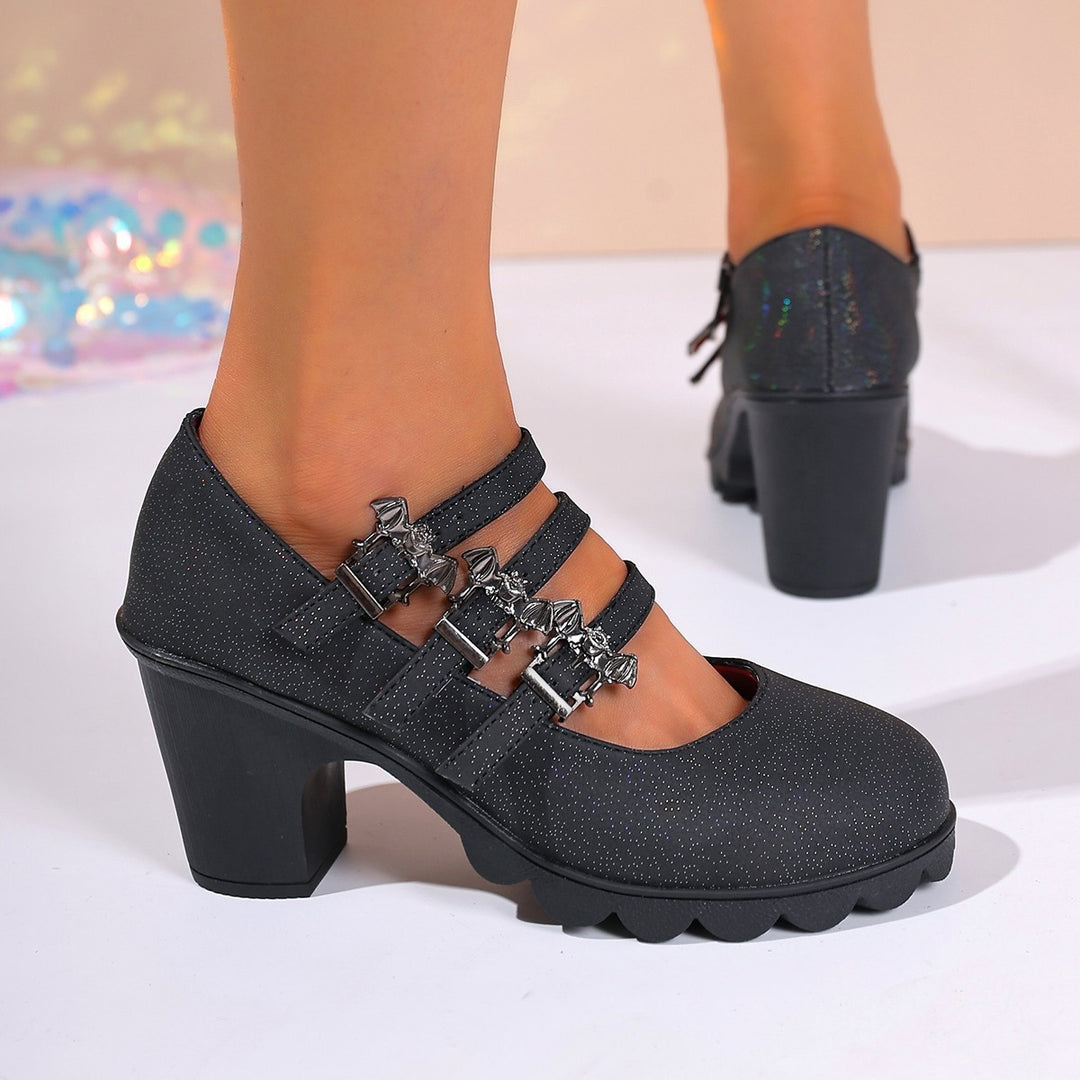 Damen Plateau-Pumps mit dekorativen Riemen und bequemer Sohle EB