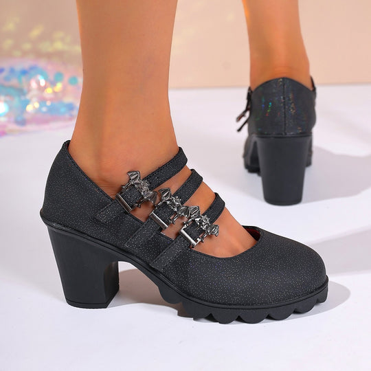 Damen Plateau-Pumps mit dekorativen Riemen und bequemer Sohle EB