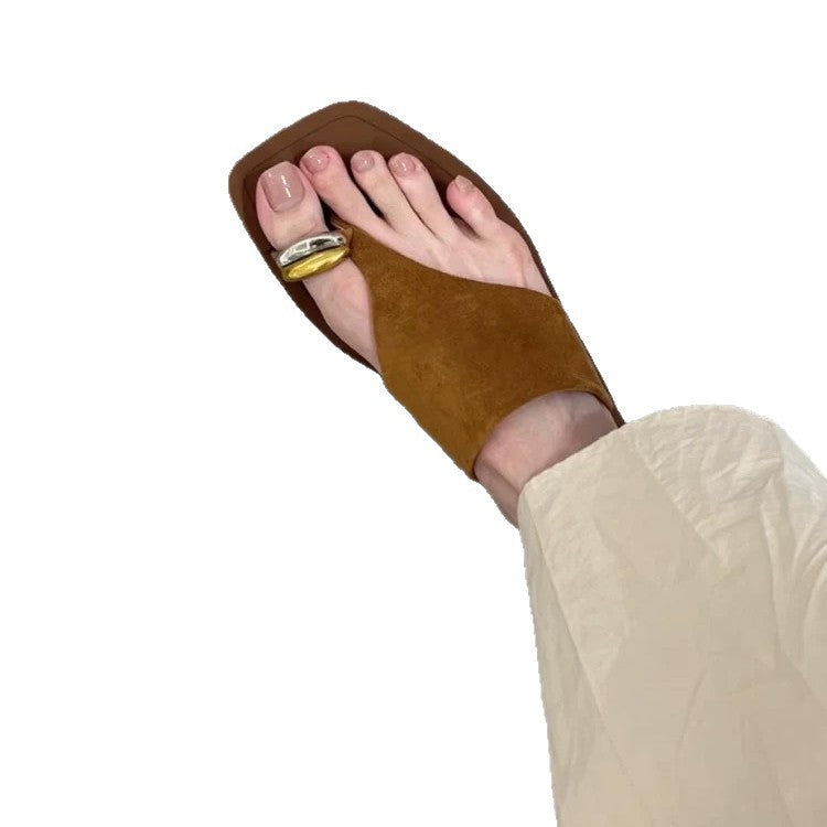 Damen Zehentrenner-Sandalen mit elegantem Goldakzent und rutschfester Sohle EB
