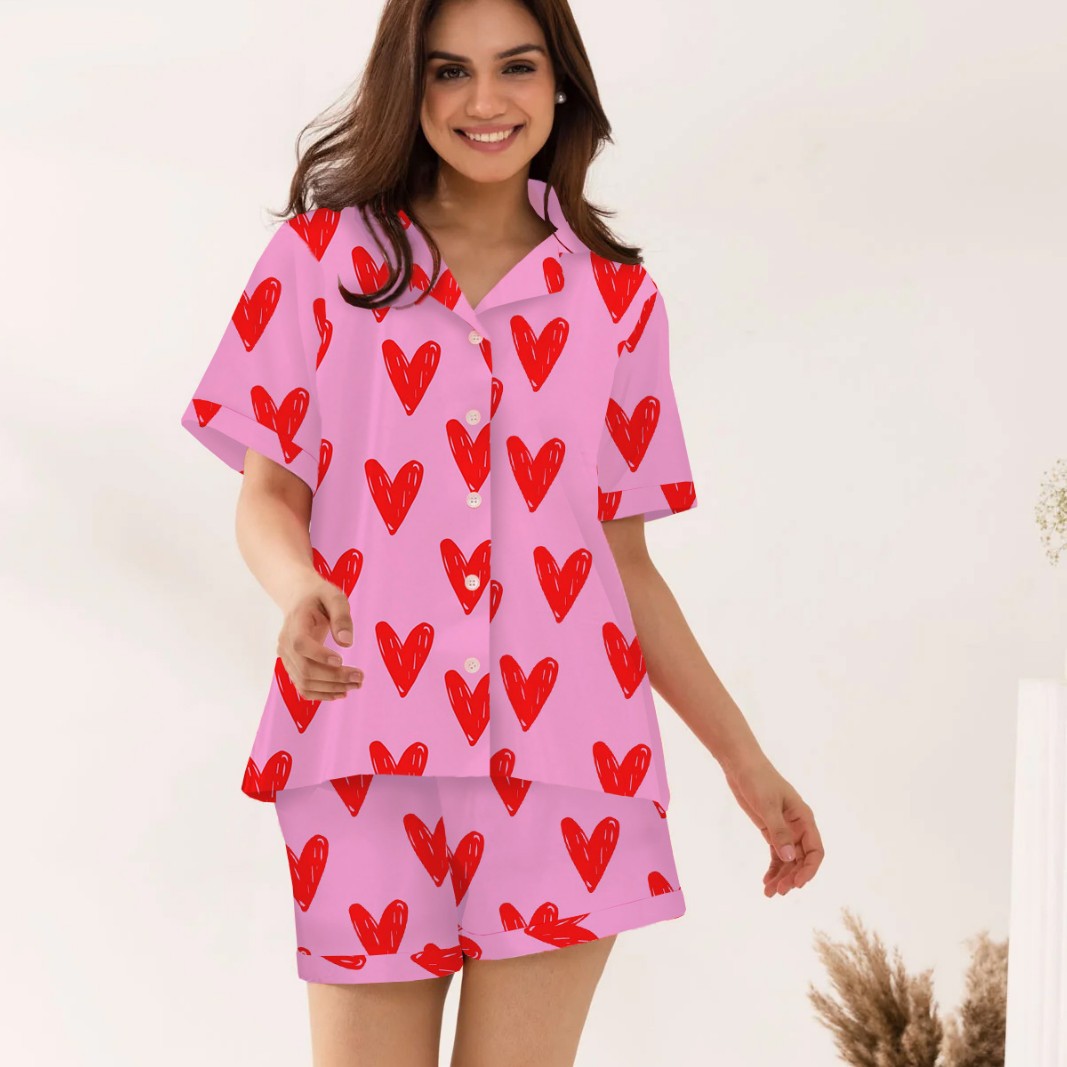 Damen Schlafanzugset mit Herzmuster EB