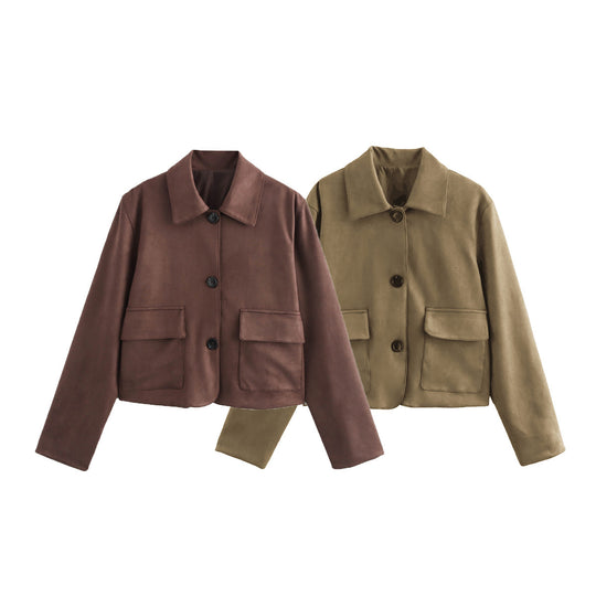Damen modische und hochqualitative Übergangsjacke mit großen aufgesetzten Taschen EB