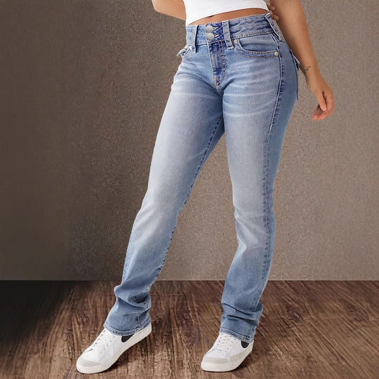Damen Hohe Taille Bootcut Jeans mit Stretch-Anteil EB