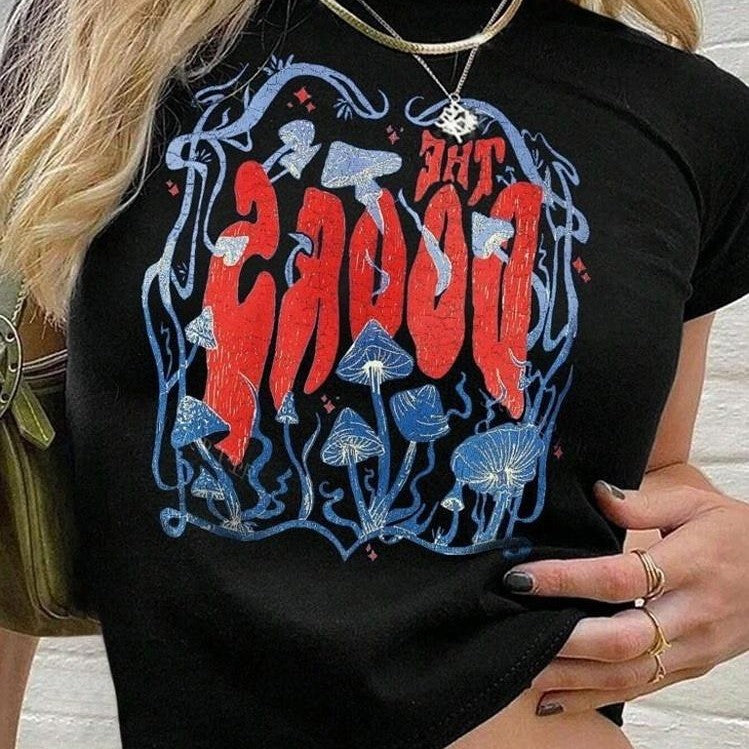 Damen lässiges Crop-T-Shirt mit kreativem Grafikdesign EB