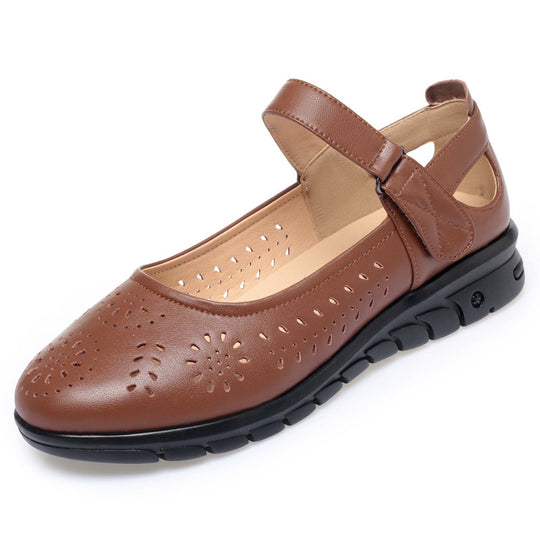 Damen Atmungsaktive Ballerinas mit verstellbarem Riemen und modischem Lochmuster EB