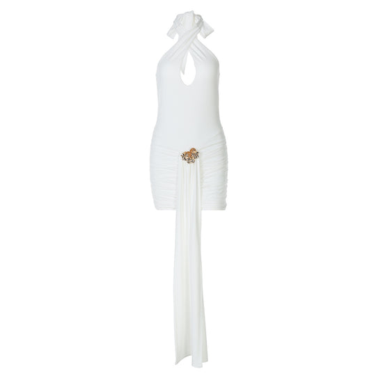 Damen Charmantes Minikleid mit Drapierung und tiefem Ausschnitt EB